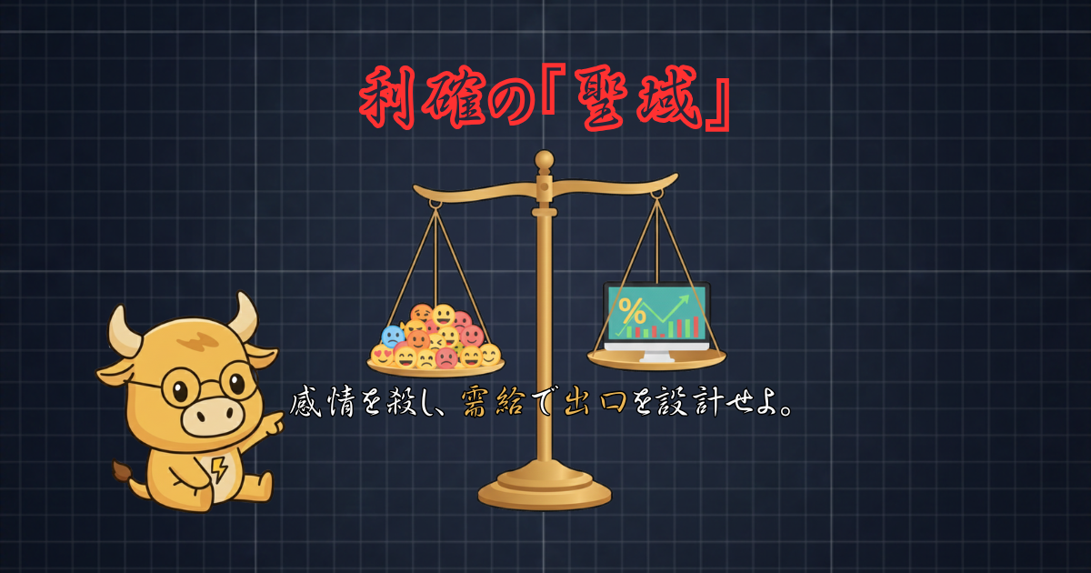 投資における利益とリスクのバランスを天秤で表現するブルのイラスト